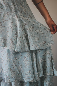 Blue Floral Print Ruffled Maxi Dress