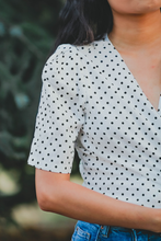 Load image into Gallery viewer, Love Actually Polka Dot Wrap Crop Top
